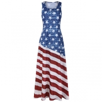 Sexy Backess Flag printed High Waist Sling Dress
