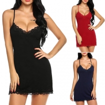 Sexy Backless V-neck Lace Spliced Slim Fit Sling Dress