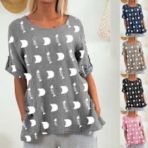 Fashion Short Sleeve Round Neck Printed T-shirt 