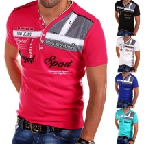 Fashion Short Sleeve V-neck Men's Printed T-shirt
