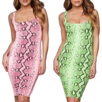 Sexy Scoop Neck Slim Fit  Snake Skin Print Tank Dress