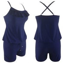 Sexy Backless Solid Color Ruffle Sling Romper