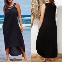 Fashion Solid Color Sleeveless High-low Hem Sling Maxi Dress
