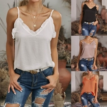 Sexy Backless V-neck Solid Color Ruffle Cami Top