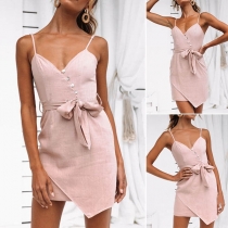 Sexy Backless V-neck Irregular Hem Sling Dress