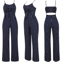 Axelbandslös randig jumpsuit med hög midja och sexig rygglös design