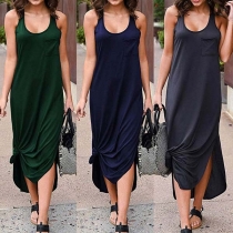 Fashion Solid Color Sleeveless Round Neck Tank Dress