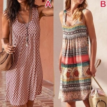Fashion Sleeveless Round Neck Loose Printed Dress