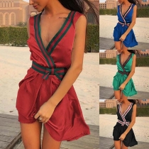 Sexy V-Neck Sleeveless Contrast Color Dress