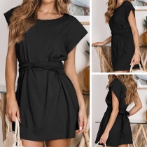 Fashion Solid Color Short Sleeve Round Neck Dress