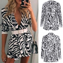 OL Style Long Sleeve Notched Lapel Zebra Printed Blazer