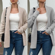 Fashion Long Sleeve Big Lapel Knit Cardigan