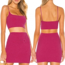 Sexy Sleeveless Crop Top + Skirt Two-Piece Set