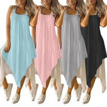Sexy Solid Color Irregular Hem Two-piece Set