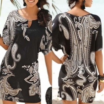 Fashion Round Neck Short Sleeve Printed Dress