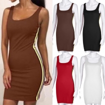 Fashion Striped Spliced Slim Fit Tank Dress