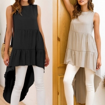 Fashion Sleeveless Short High-low Hem Top