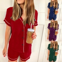 Sexy Short Sleeve Top + Shorts Nightwear Two-piece Set