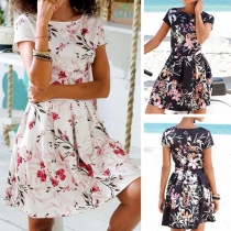 Fashion Short Sleeve Round Neck Printed Dress