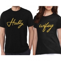 Fashion Round Neck Short Sleeve Letters Printed Couple T-Shirt
