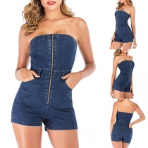 Sexy Strapless HIgh Waist Slim Fit Denim Romper