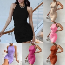 Simple Style Sleeveless Round Neck Slim Fit Dress