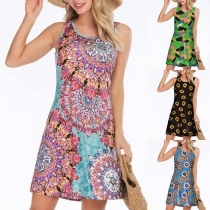 Fashion Sleeveless Round Neck Printed Dress