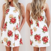 Fresh Style Round Neck Sling Printed Dress