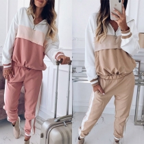 Fashion Contrast Color Hoodie + Pants Thin Sports Suit