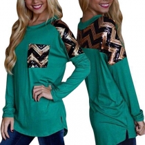 Fashion Sequin Spliced Long Sleeve Round Neck Sweatshirt