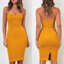 Sexy Backless Slit Hem Slim Fit Sling Dress