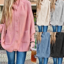 Fashion Dolman Sleeve Stand Collar Knit Cardigan