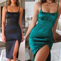 Sexy Backless Slit Hem High Waist Sling Dress
