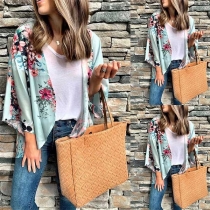 Fashion 3/4 Sleeve Irregular Hem Printed Cardigan