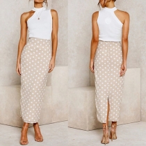 Sexy Off-shoulder Slit Hem Dots Printed Dress