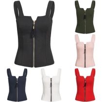 Sexy Bow-knot Backless Front-zipper Slim Fit Sling Top