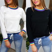 Fashion Contrast Color Long Sleeve Round Neck Sweatshirt