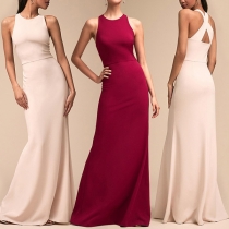 Sexy Crossover Backless High Waist Solid Color Party Dress