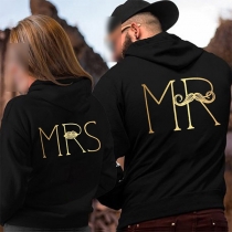 Långärmade hoodie-tröjor för par med modernt tryck