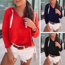 Fashion Solid Color Long Sleeve V-neck Shirt 