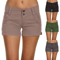 Fashion Solid Color High Waist Slim Fit Shorts