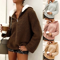 Fashion Solid Color Long Sleeve Hooded Plush Sweatshirt 