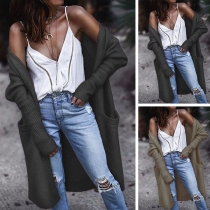 Fashion Solid Color Long Sleeve Knit Cardigan