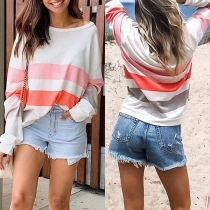Fashion Contrast Color Long Sleeve Round Neck T-shirt