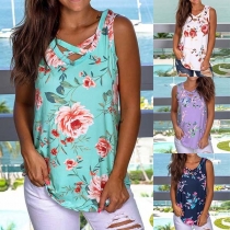 Fashion Crossover V-neck Sleeveless Printed Top 