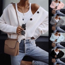 Fashion Solid Color Long Sleeve Single-breasted Knit Cardigan