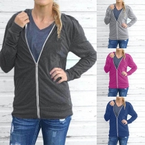 Fashion Solid Color Long Sleeve Hooded Sweatshirt Jacket