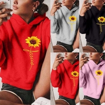 Simple Style Long Sleeve Solid Color Loose Hoodie 