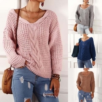 Fashion Solid Color Long Sleeve V-neck Sweater