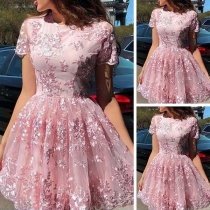 Sweet Style Round Neck Short Sleeve Lace Dress